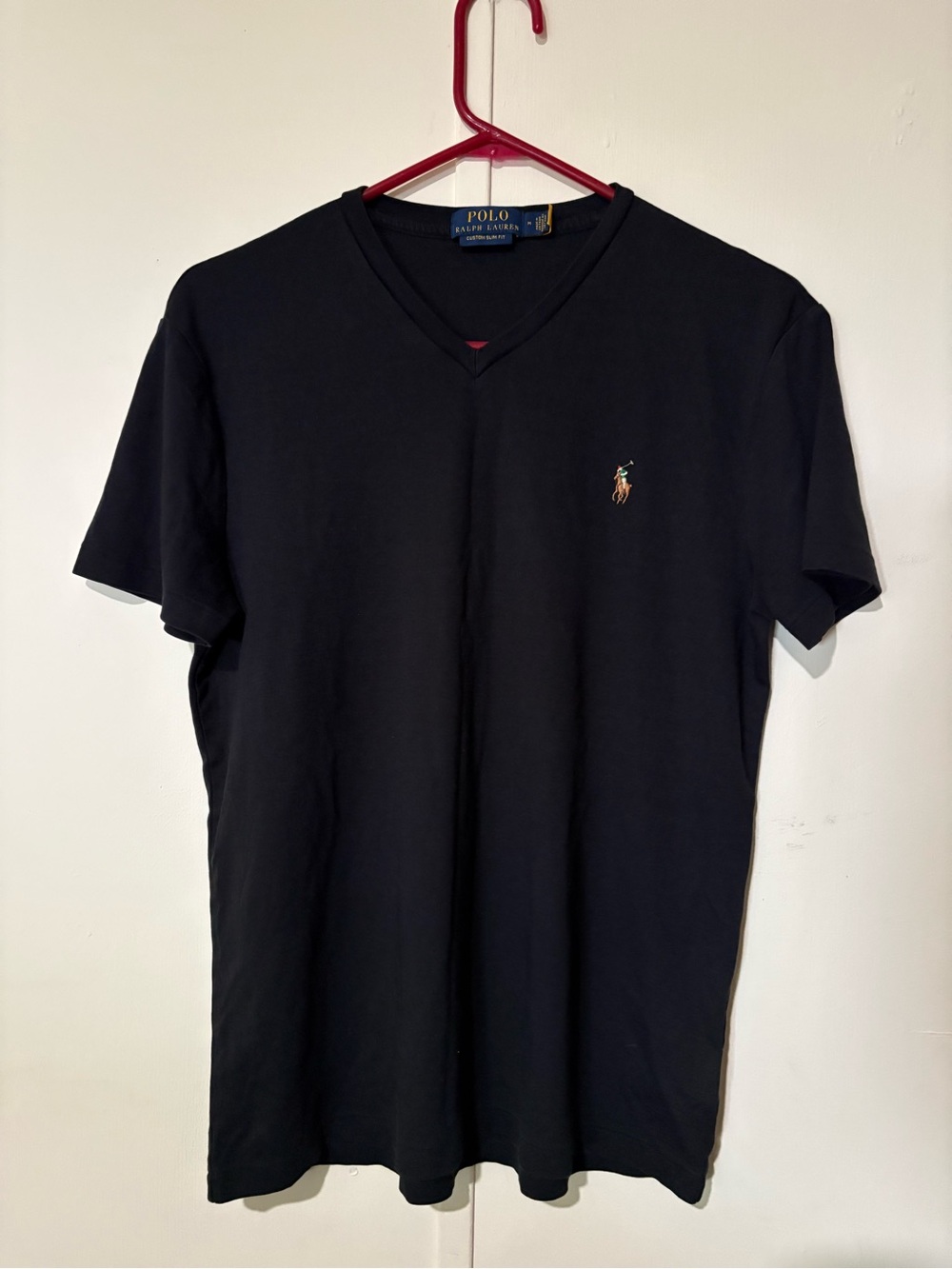 Ralph Lauren Black V-Neck Short Sleeve Tee with Embroidered Pony